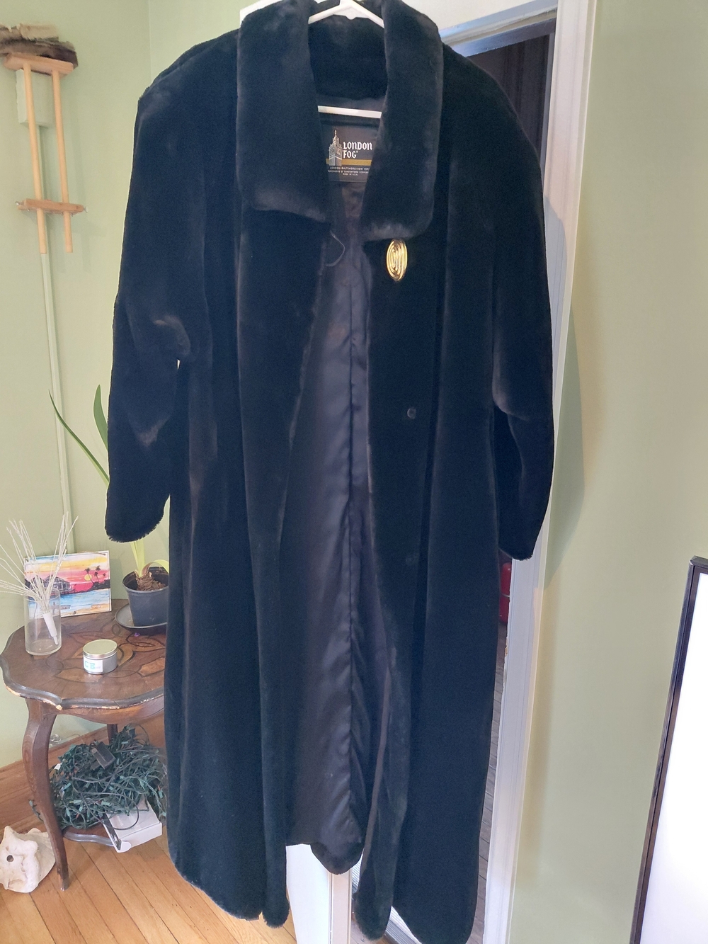 London Fog Black Faux Fur Long Cape Coat